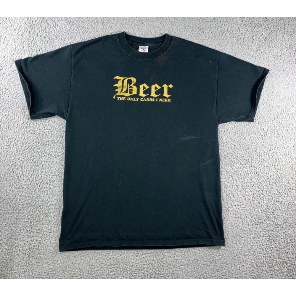 VTG Delta Graphic Tee Men XL Beer The Only Carbs I Need Black Grunge Dad Novelty